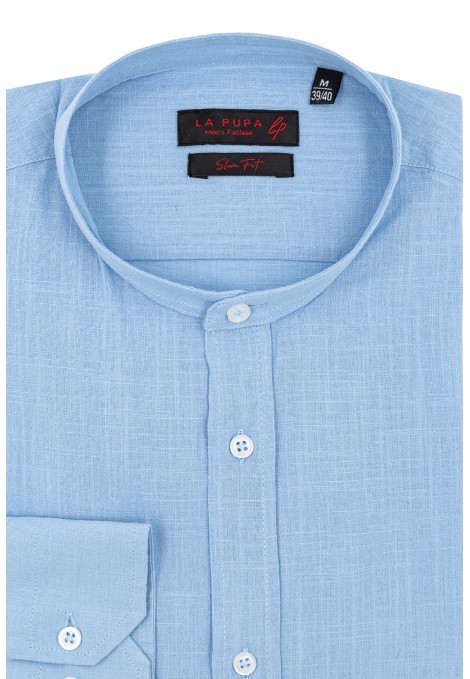 Man's sky blue shirt with stand-up collar
