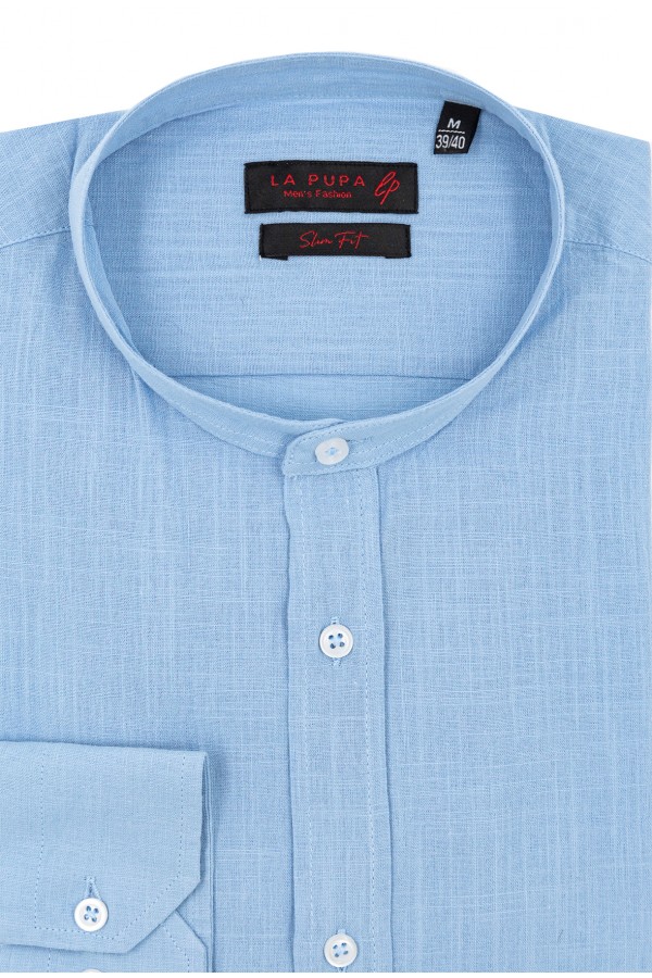 Man's sky blue shirt with stand-up collar Man's sky blue shirt with stand-up collar