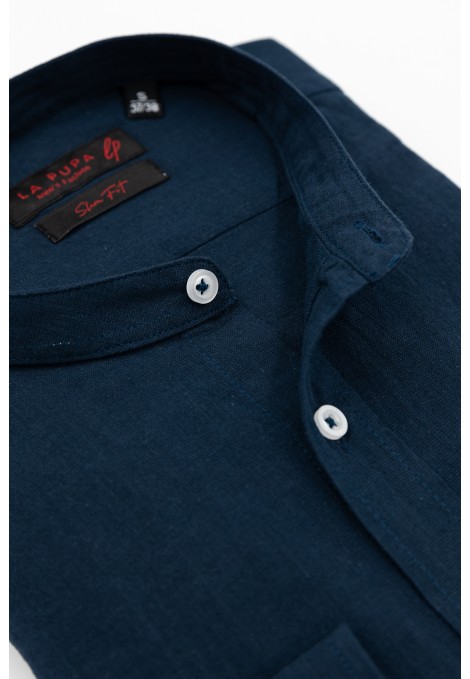 Man's blue shirt with stand-up collar