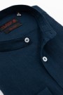 Man's blue shirt with stand-up collar