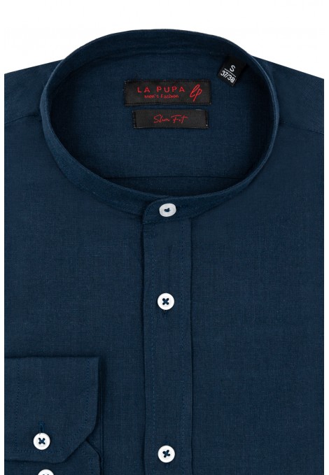Man's blue shirt with stand-up collar