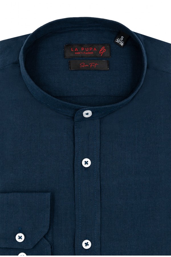 Man's blue shirt with stand-up collar Man's blue shirt with stand-up collar