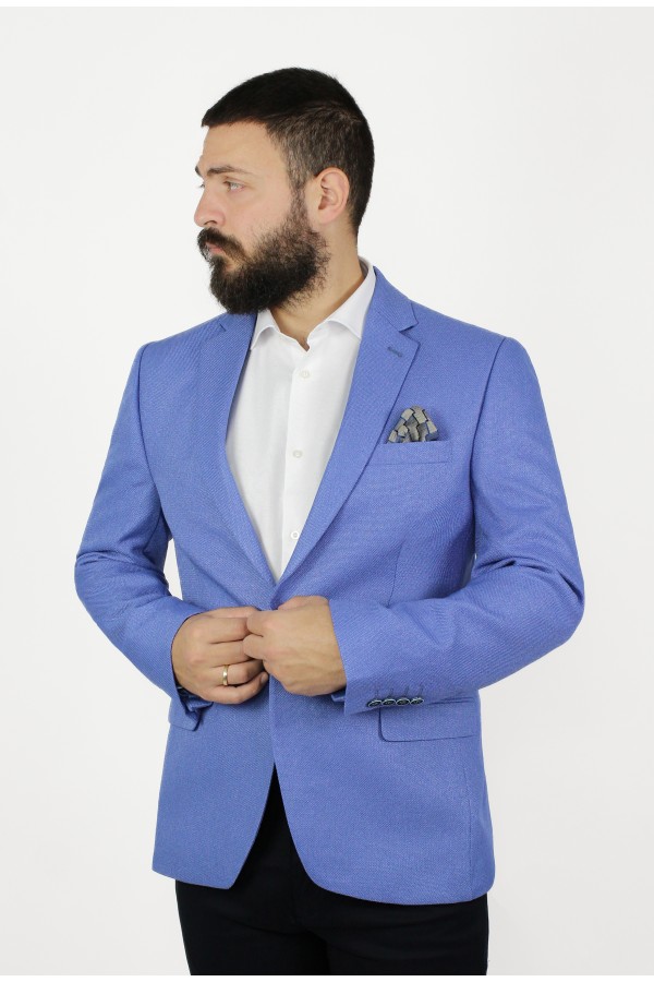 Ανδρικό γαλάζιο σακάκι με σχέδιο ύφανσης mixed wool