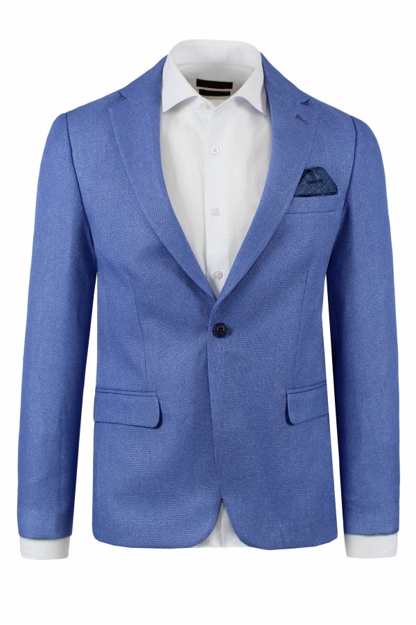 Ανδρικό γαλάζιο σακάκι με σχέδιο ύφανσης mixed wool