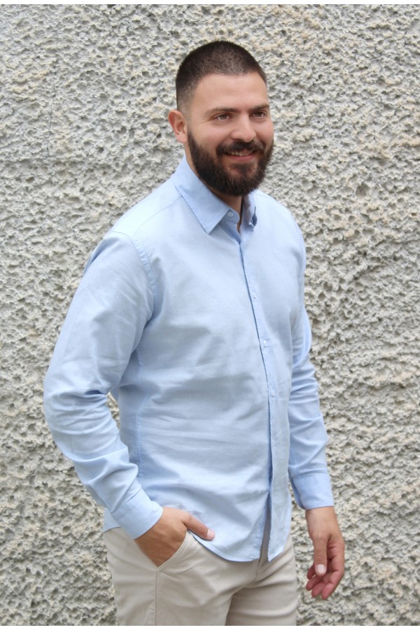 Ανδρικό σιέλ λινό πουκάμισο