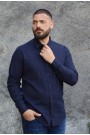 Ανδρικό σκούρο μπλε λινό πουκάμισο