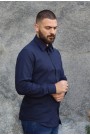 Ανδρικό σκούρο μπλε λινό πουκάμισο