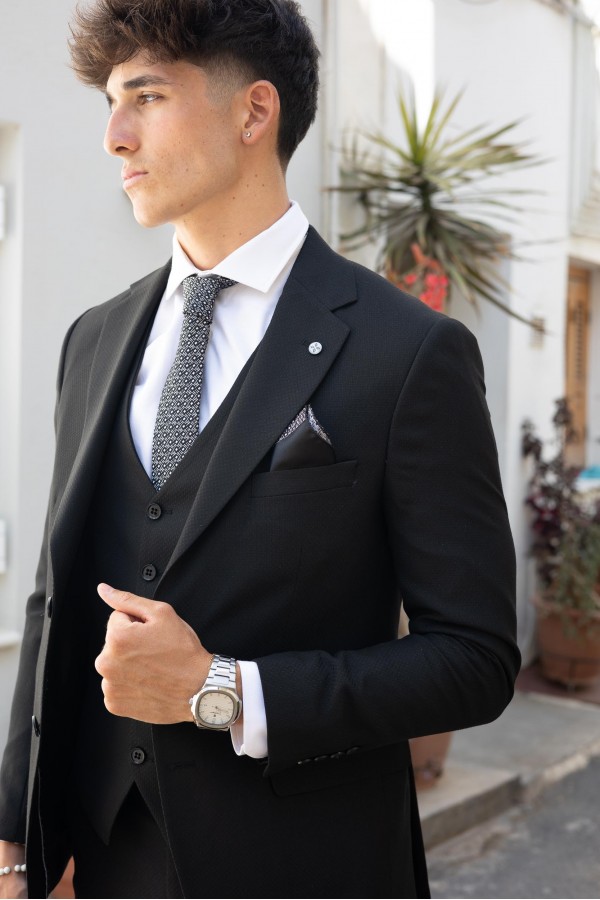 Man's black suit with texture weave 