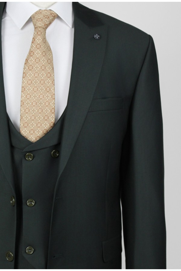 Ανδρικό σκούρο πράσινο κοστούμι mixed wool