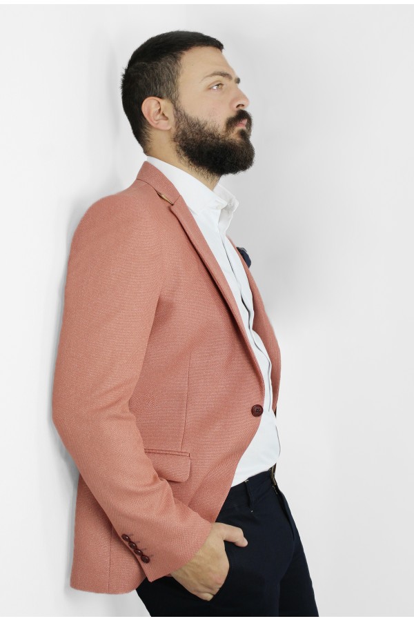 Ανδρικό σομόν σακάκι με σχέδιο ύφανσης mixed wool