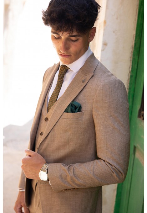 Ανδρικό κάμελ κοστούμι mixed wool