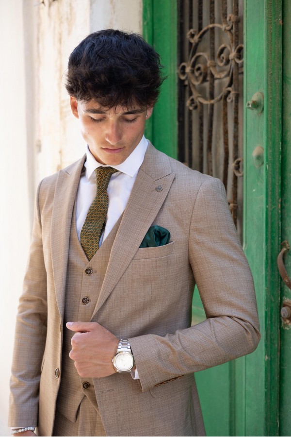  Ανδρικό κάμελ κοστούμι mixed wool