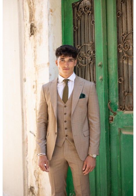  Ανδρικό κάμελ κοστούμι mixed wool