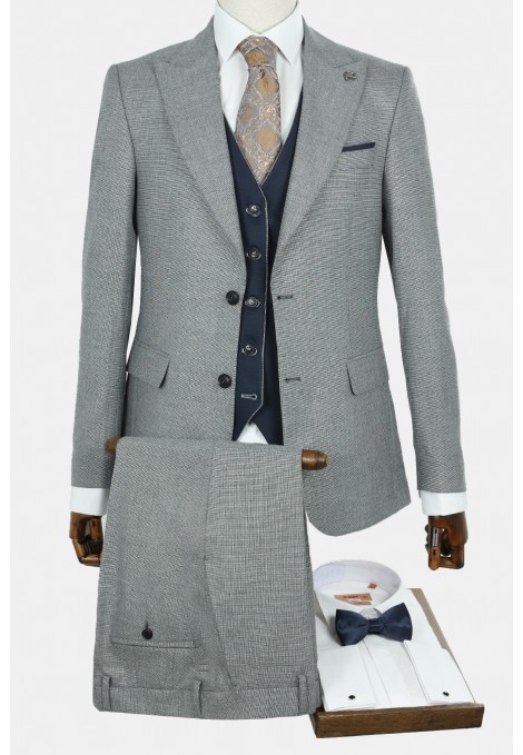 Man's grey mixed wool suit with textured weave