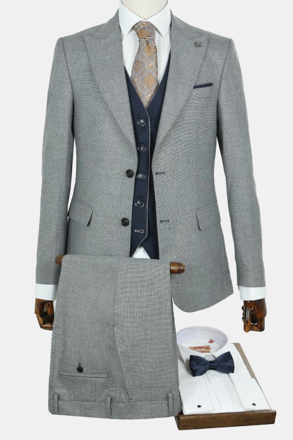 Man's grey mixed wool suit with textured weave