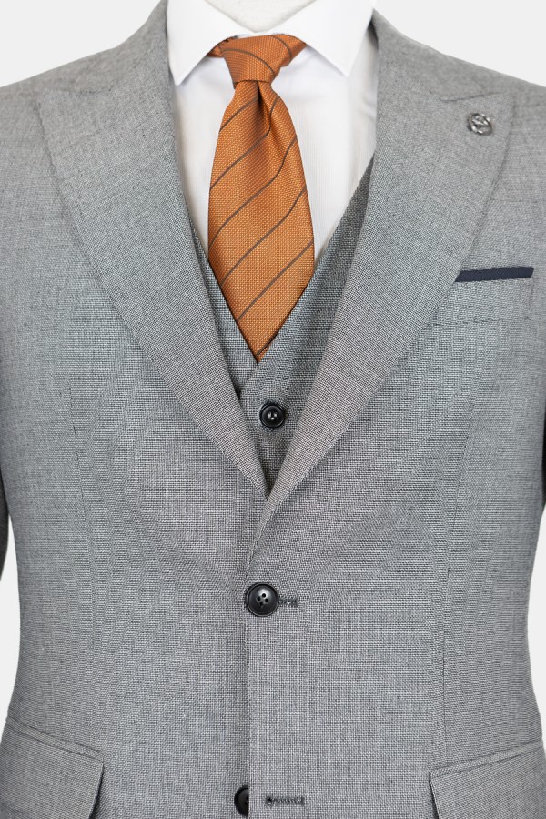 Man's grey mixed wool suit with textured weave
