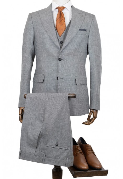 Man's grey mixed wool suit with textured weave