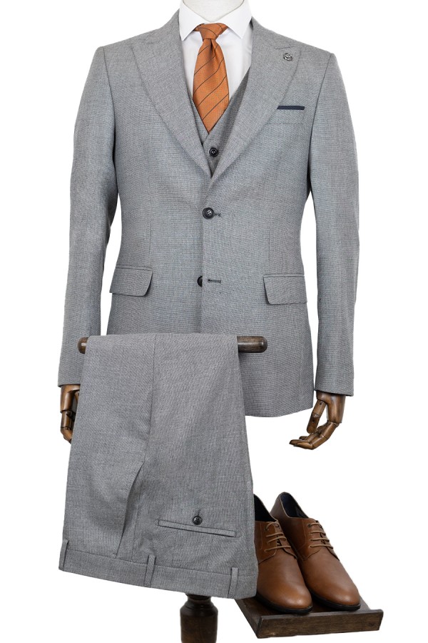 Man's grey mixed wool suit with textured weave