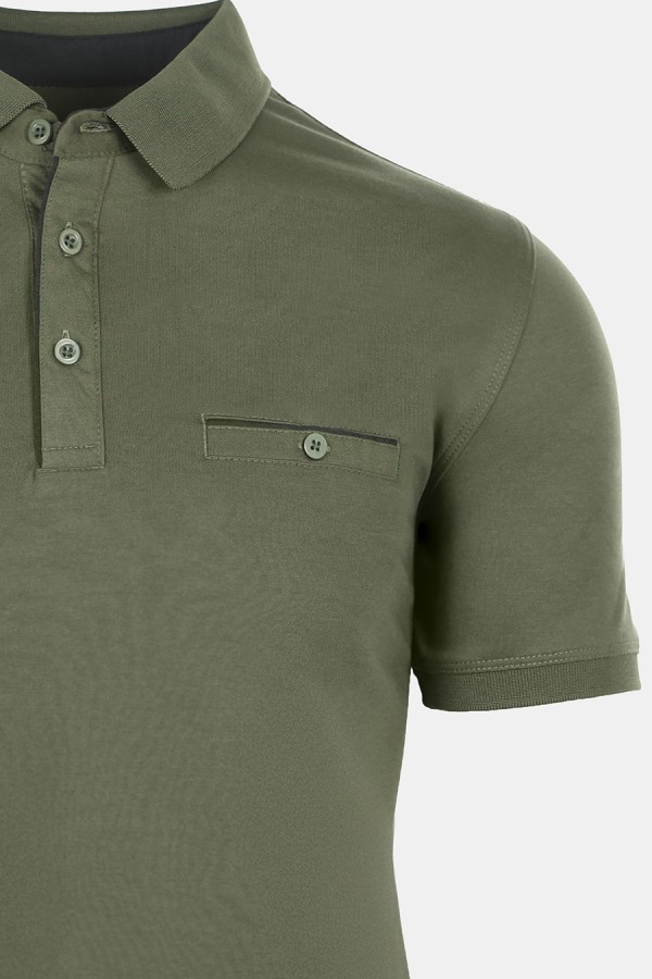 Man's khaki polo t-shirt with pocket