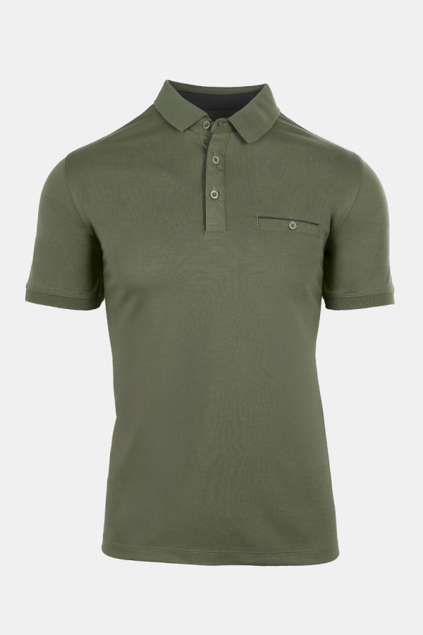 Man's khaki polo t-shirt with pocket