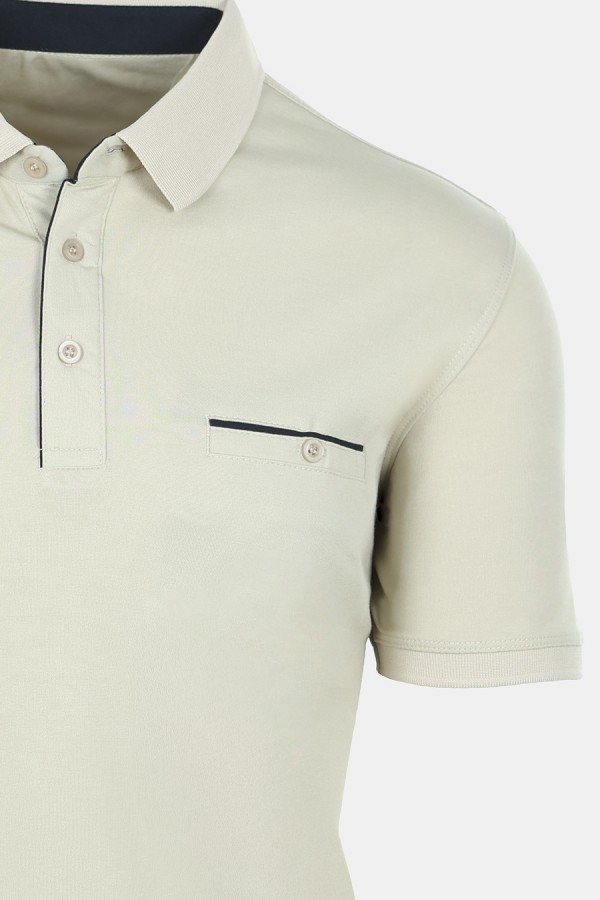 Man's beige polo t-shirt with pocket