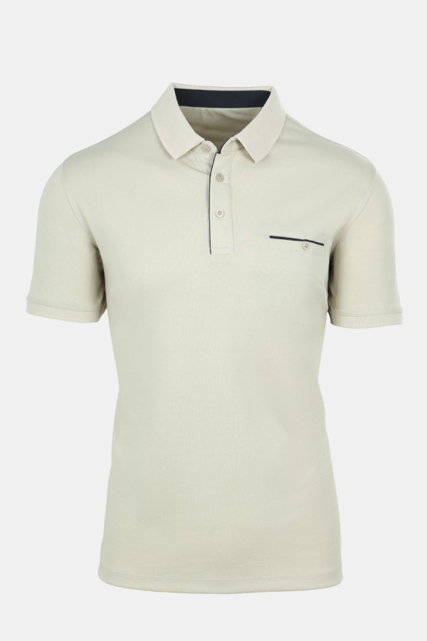 Man's beige polo t-shirt with pocket
