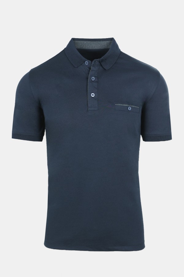 Man's dark blue polo t-shirt with pocket