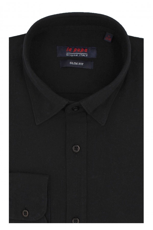 Ανδρικό μαύρο λινό πουκάμισο slim fit