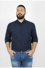 Ανδρικό σκούρο μπλε λινό πουκάμισο slim fit
