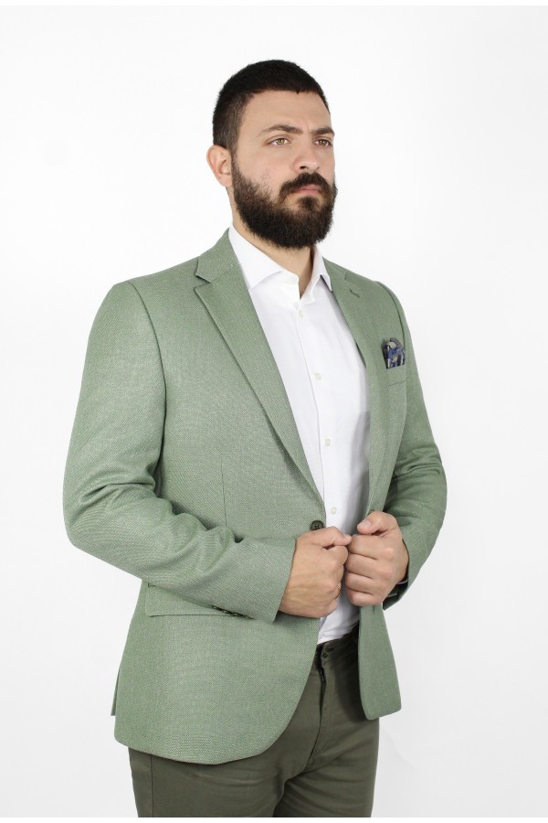 Ανδρικό πράσινο σακάκι με σχέδιο ύφανσης mixed wool