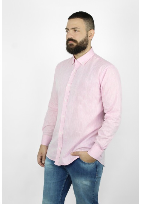 Ανδρικό ροζ  λινό πουκάμισο μάο slim fit