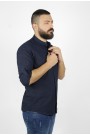  Ανδρικό σκούρο μπλε λινό πουκάμισο slim fit
