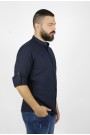  Ανδρικό σκούρο μπλε λινό πουκάμισο slim fit
