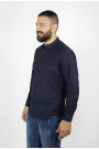  Ανδρικό σκούρο μπλε λινό πουκάμισο slim fit