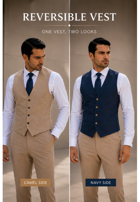 Men's Reversible Vest- Dask Beige and Blue