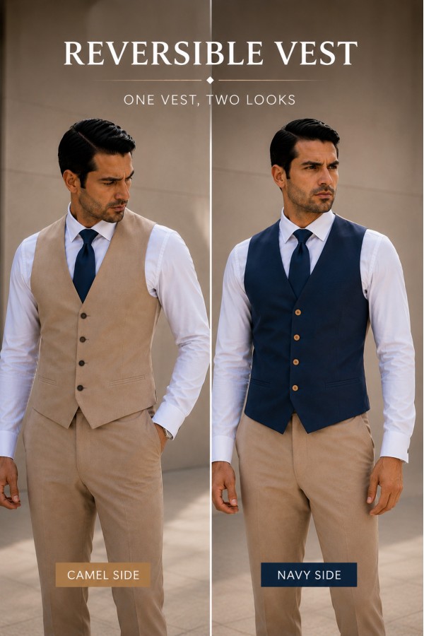 Men's Reversible Vest- Dask Beige and Blue