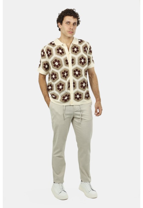 Men's Printed Summer Shirt in Beige