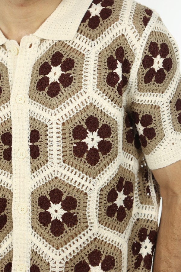 Men's Printed Summer Shirt in Beige