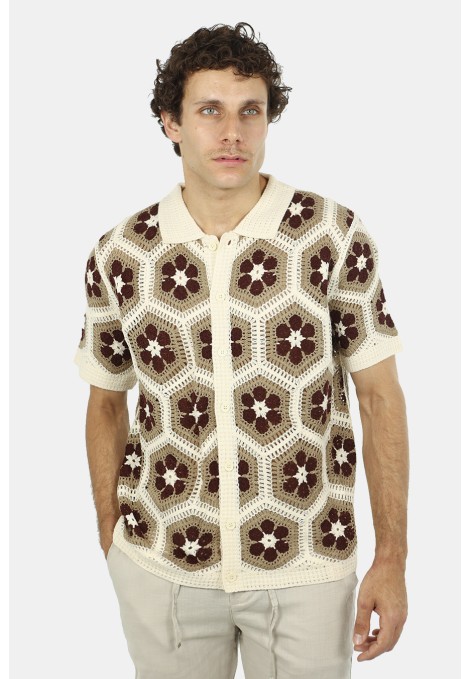 Men's Printed Summer Shirt in Beige