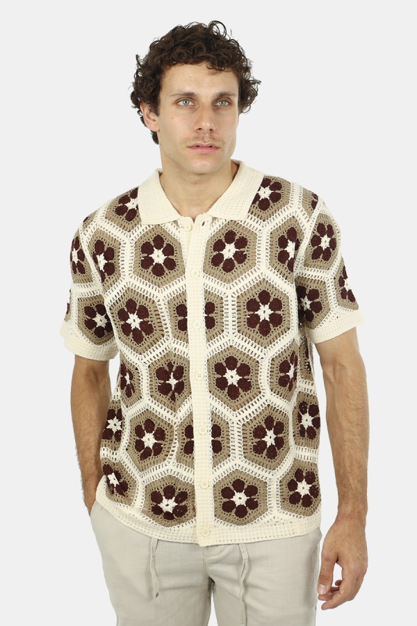 Men's Printed Summer Shirt in Beige