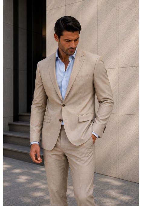Ανδρικό μπεζ Κοστούμι Mixed Wool