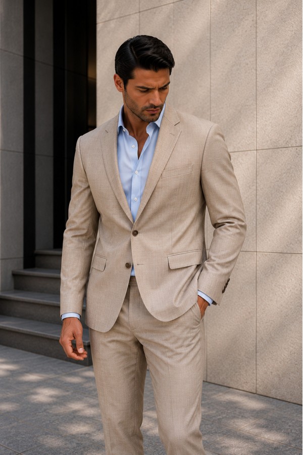 Ανδρικό μπεζ Κοστούμι Mixed Wool