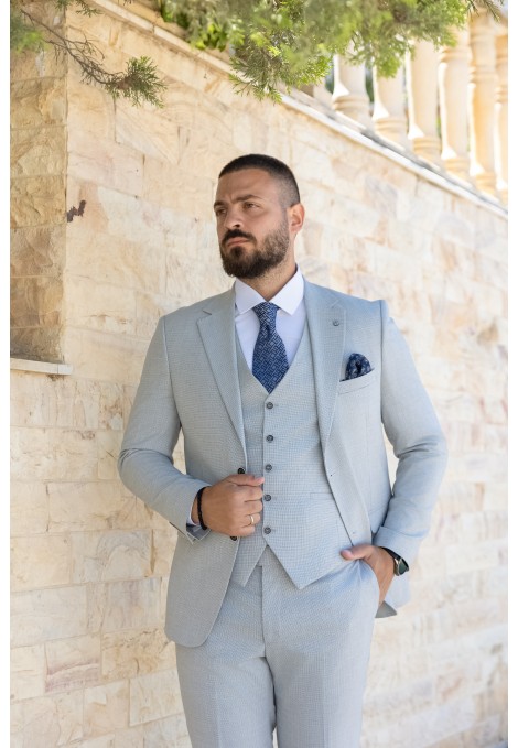 Men's Light Grey Suit Lightweight Mixed Wool