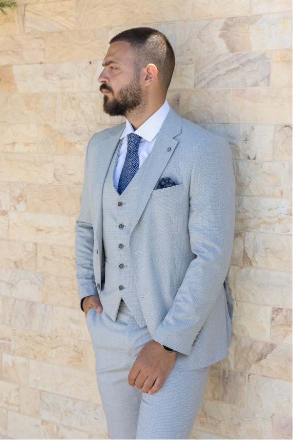 Men's Light Grey Suit Lightweight Mixed Wool