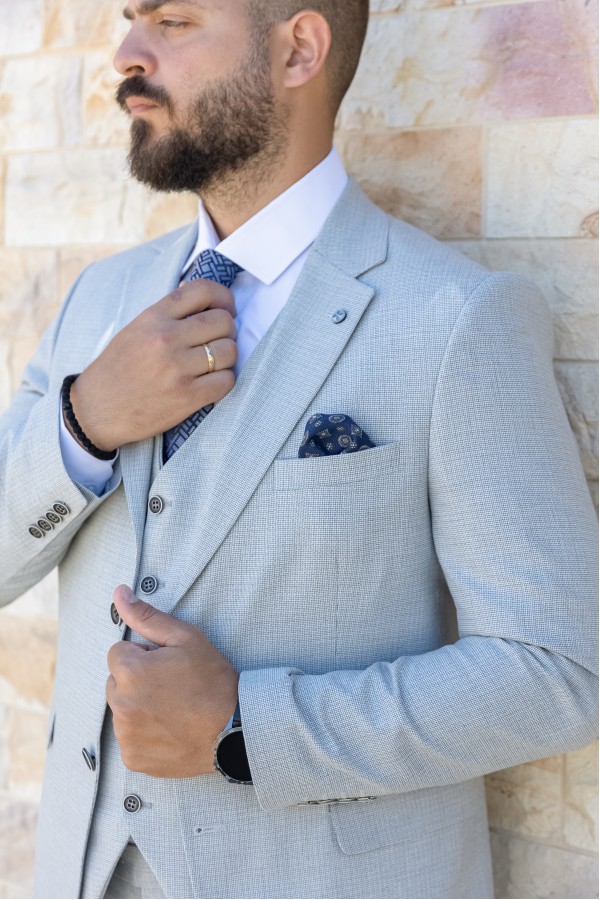 Men's Light Grey Suit Lightweight Mixed Wool