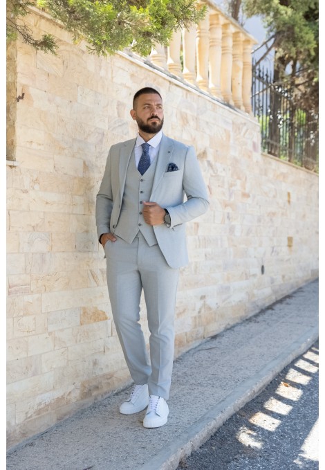 Men's Light Grey Suit Lightweight Mixed Wool