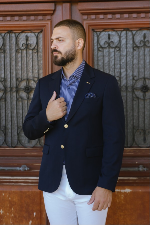 Ανδρικό Σκούρο Mπλε Σακάκι Mixed Wool