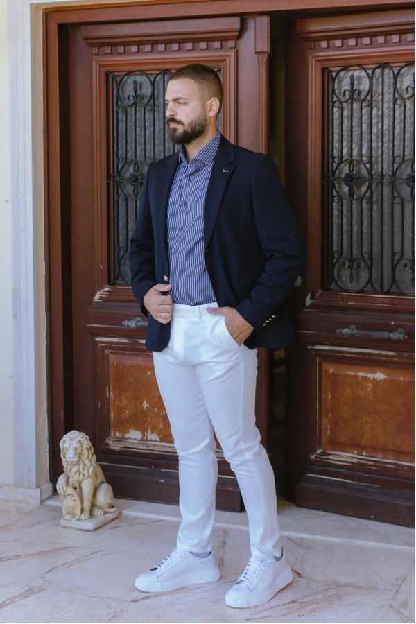 Ανδρικό Σκούρο Mπλε Σακάκι Mixed Wool