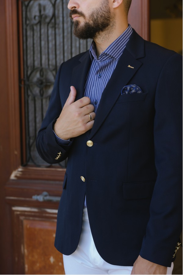 Ανδρικό Σκούρο Mπλε Σακάκι Mixed Wool