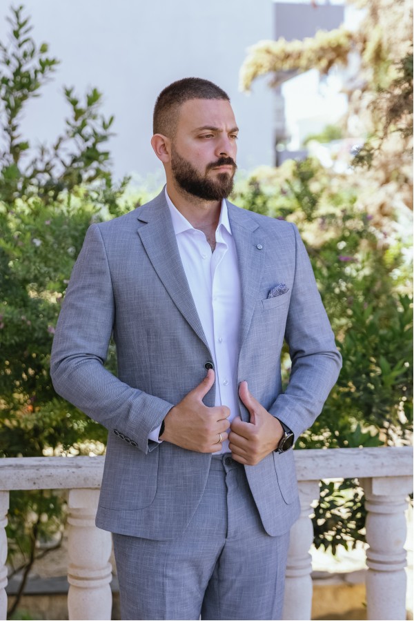 Men's summer Suit in Sky Blue-Mixed Wool